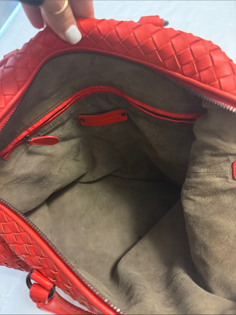 Bottega Veneta Red Intrecciato Woven Tote with Top Handles - Picture 9 of 13